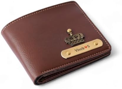 Men's Personalized Wallet I Customized Slim Stylish Leather Purse with Name & Charm I Unique Birthday Anniversary Gift for Men Boy Love Husband Employees Clients - (Brown)