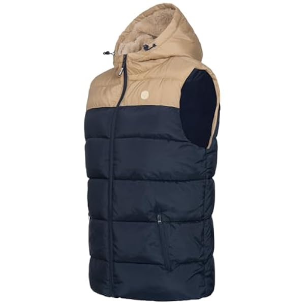 Deeluxe Workman 2-kleurige gewatteerde bodywarmer met capuchon en imitatiebont