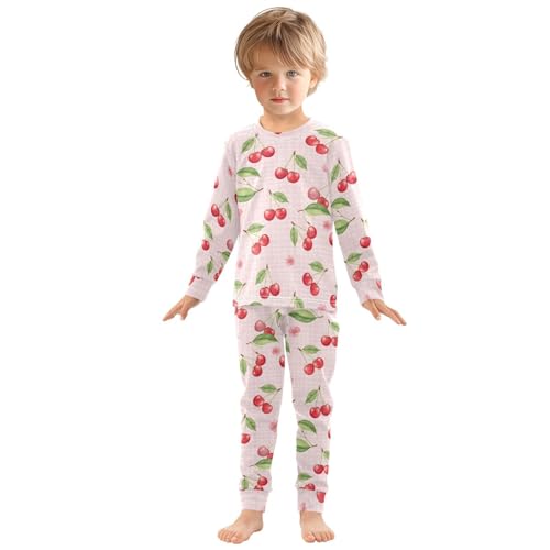 Pajama Sets Long Sleeve Cherry Pattern Fruit Soft Comfy Sleepwear 2 Piece PJS 3-8T2