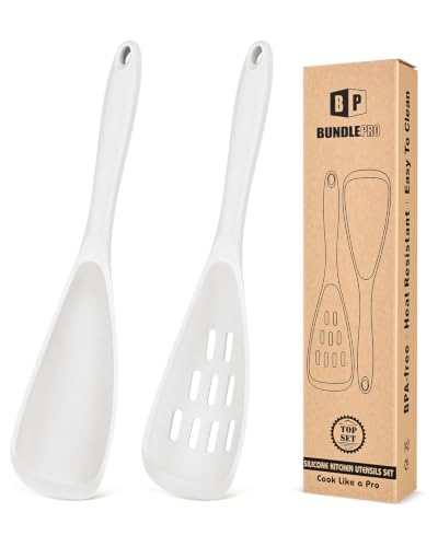 Image of BUNDLEPRO Silicone Cooking Spoons for Nonstick Cookware, One-Piece, 2 Pack