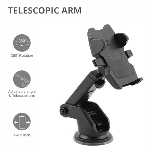 Image of Universal Car Mount - Strong Suction, Double Lock, 360 Rotation, Quick Release, Telescopic Arm, Windshield & Dashboard Compatible for All Mobile Phones. (MXK-615)