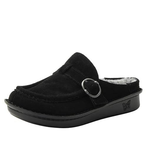 Alegria Women's Brigid Black Leather Moc Toe Open Back Clog with Heel Cup 9.5-10 M US