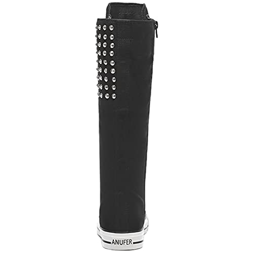 Image of ANUFER Women Fashion Canvas Dance Boots Knee High Bicycling Boots Girls Fancy School Shoes