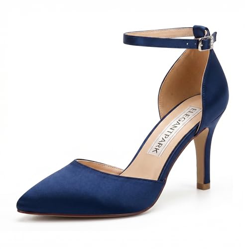 Image of ELEGANTPARK Pointed Toe Heels for Women, Satin Wedding Evening Dress Shoes | Adjustable Ankle Strap, 3 Inch Stable High Heel Pumps for Women, Bridesmaid, Wedding Guest, Reception, Prom, Evening Events