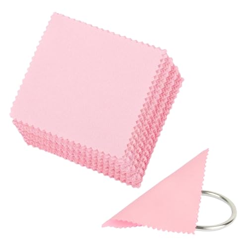 SNBUHA 50 Piezas Paño de Limpieza de Joyas, Paños para Pulir Joyas Reutilizables, Protección Antioxidante para Limpiar Perla Pura Oro Platino y Plata (Rosado)