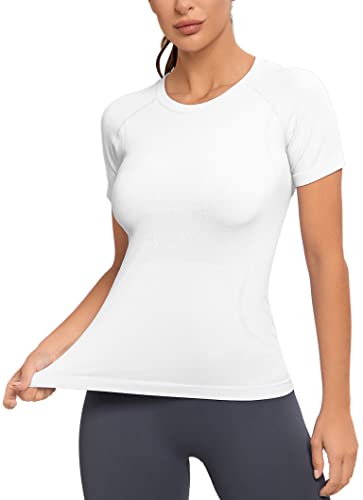 Image of MathCat Seamless Workout Tops for Women, Short Sleeve Compression Athletic Shirts Soft Yoga Gym Tops XS-XL