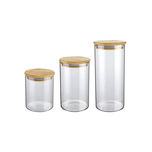 Conjunto com 3 Potes de Vidro transparente Slim com tampa Bambu, VDR6804-3, Euro Home