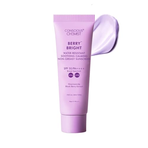 Conscious Chemist® Berry Bright Sunscreen SPF 50 PA++++ 20g | In-Vivo Tested Face Sunscreen | Lightweight Gel Formula | Niacinamide & Blackberry Extract | Hybrid Broad Spectrum UVA & UVB Protection | Non-Greasy, No White Cast | Water Resistant | For Oily, Combination & All Skin Types