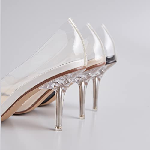 MOOMMO Women Clear Stiletto Pumps Closed Pointed Toe Slip On Transparent Stiletto High Heels 3 Inch Sexy PVC Dress Heels Shoes Sandals Comfort Stylish Party Wedding Summer 4-9 M US2