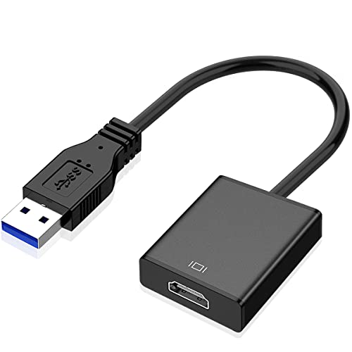 YOFOKO Adapter USB na HDMI, adapter USB 3.0/2.0 do HDMI, adapter audio wideo HD 1080p, konwerter do komputera, laptopa, HDTV kompatybilny z Windows XP/10/8/7, czarny