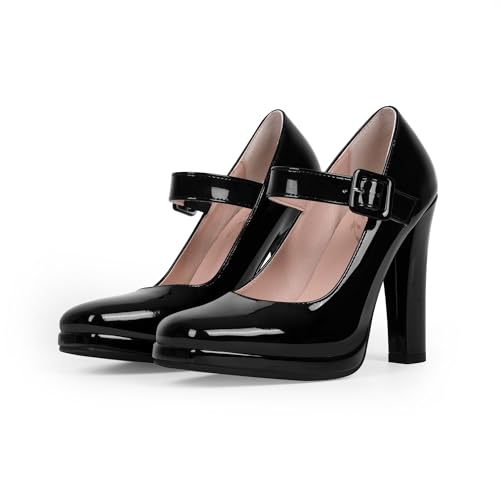 Women's Block High Heel Platform Mary Janes Shoes Buckle Strappy Square Toe Dress Pumps3