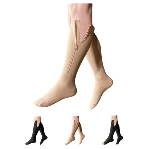 HealthyNees 30-40 mmHg Extra Firm Compression Closed Open Toe Wide Zipper Socks (4X-Large, Closed Toe Nude)