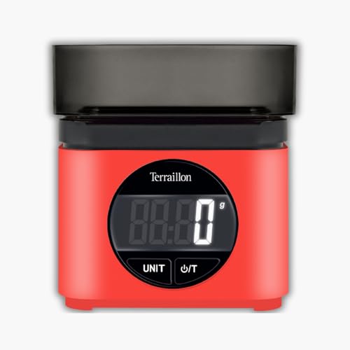 TERRAILLON - BA22 MITICA - Bilancia da cucina elettronica, design iconico e retrò, ciotola integrata 0,7L, grande schermo LCD, display numeri, funzione tara, rosso