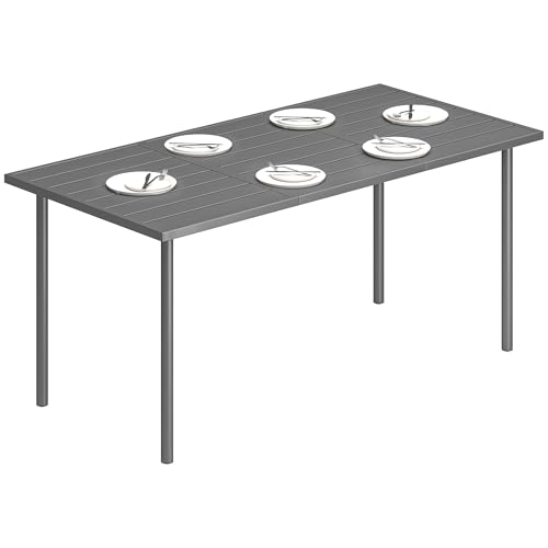 Outsunny Table de Jardin pour 6 Personnes, 165 x 80 cm, Table à Manger extérieure rectangulaire avec Plateau à Lattes en métal, mobilier de Patio Tout...