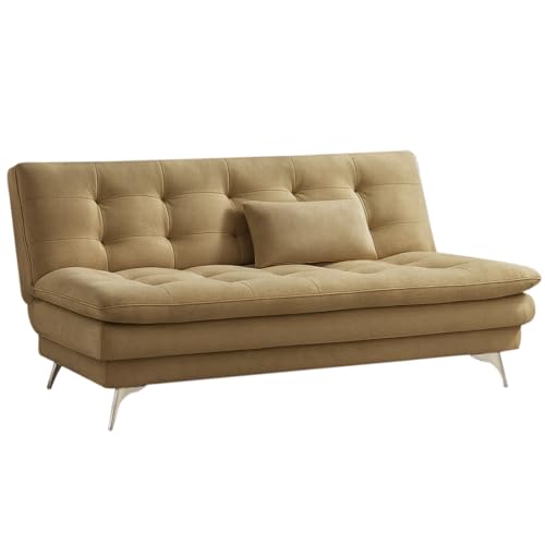 Image of FURNY Eagel 3 Seater Fabric Sofa Cum Bed with 2 Cushions (Camel) with Velvet Fabric | Durable with Comfort | Perfect for Living Room, Bedrooms, Offices