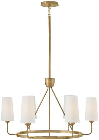 Hinkley Lewis 45006HB Medium Single Tier Chandelier -Traditional 6-Light Round Hanging Fixture, Tall Tapered Drum Paper Shades, Slender Silhouette, Adjustable Height, in Heritage Brass
