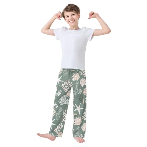 Boys' Pants Marine Seastar Seashell Corals Grey Long Bottoms Jogger Pants Elastic Waist Trousers with Pockets S-XL2