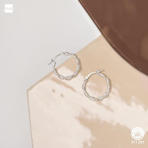 Amberta Italian 925 Sterling Silver Hoop Earrings for Women | Silver Twisted Hoops | Twisted Rope Hoop Earrings | Silver Round Hoop Earrings for Women3