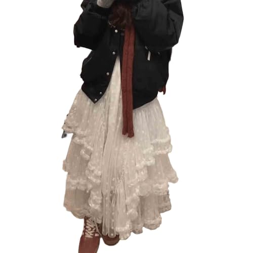 Women's Sweet Mesh Cake Skirt Splicing Versatile Irregular Long Skirt Half Body Skirt