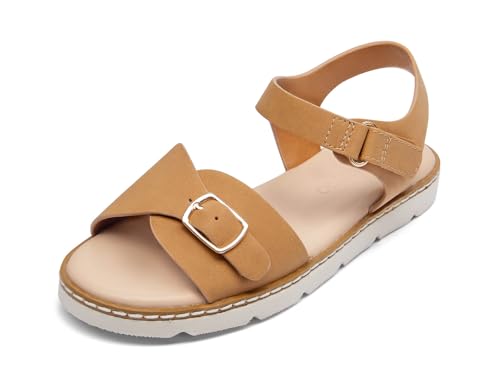 Image of Coutgo Girls Sandals Open Toe Summer Dress Shoes Adjustable Buckle Ankle Strap Comfortable Flats