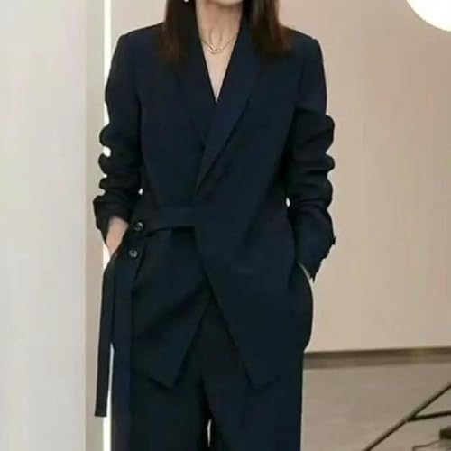 QXWD - Conjunto de Dos Piezas de Chaqueta y pantalón de Pierna Ancha para Mujer, Estilo Coreano, Elegante, Holgado, para Primavera y otoño QXWD - Conjunto de Dos Piezas de Chaqueta y pantalón de Pierna Ancha para Mujer, Estilo Coreano, Elegante, Holgado, para Primavera y otoño