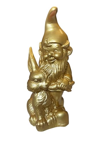 Sparfroh Gartenzwerg mit Hase 30cm - Gold