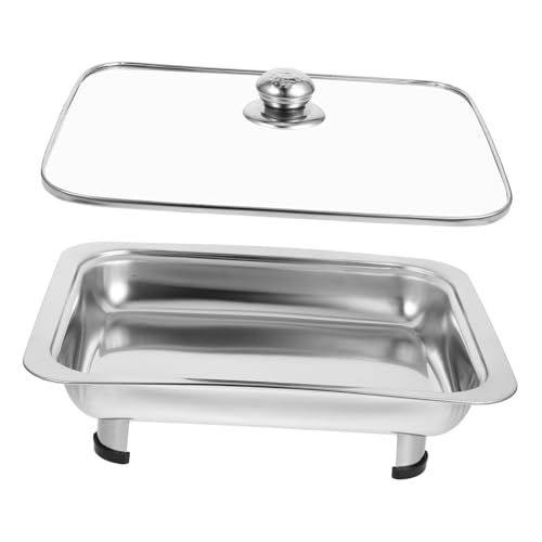 SOLUSTRE Buffet Rectangular Tray with Lid Stainless Steel Food Holder for Serving Transparent Visual Cover for Parties and Events Easy to Clean and