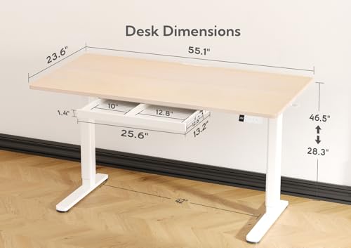 Image of Claiks Electric Standing Desk with Drawers, 55x24 Inch Natural