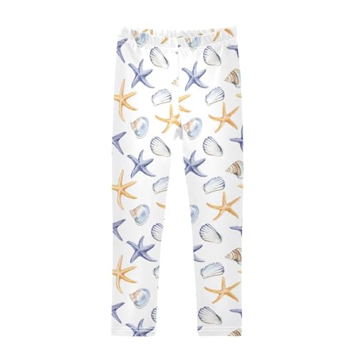 ALAZA Girls' Leggings Children's Yoga Pants Skinny Printed Dance Watercolor Shells White Comfortable 4T