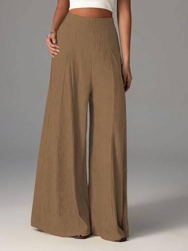 Image of Shasmi Women's Elegant High Waist Wide Leg Pants - Textured Solid Color Loose Fit Long Trousers | Casual Beach & Airport Outfit | Lightweight Flowy Palazzo Style (Trouser 259)
