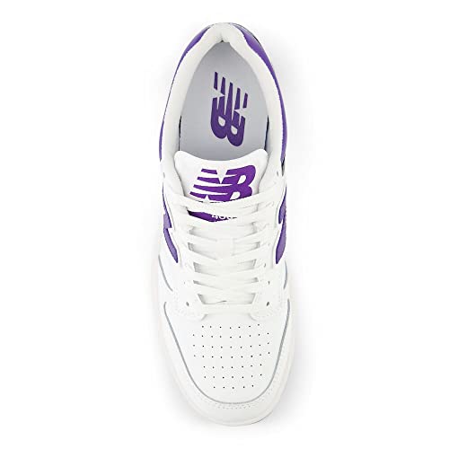 New Balance Unisex-Adult BB480 V1 Sneaker, White/Prism Purple/Black, 4