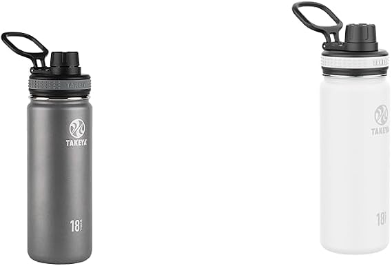 Takeya Originals 18 oz Vacuum Insulated Stainless Steel Water Bottle with Straw Lid 2-Pack in Graphite and White