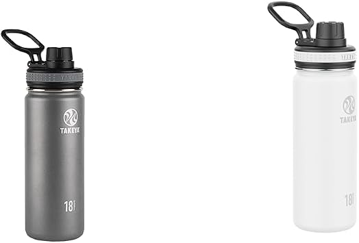 Takeya Originals 18 oz Vacuum Insulated Stainless Steel Water Bottle with Straw Lid 2-Pack in Graphite and White
