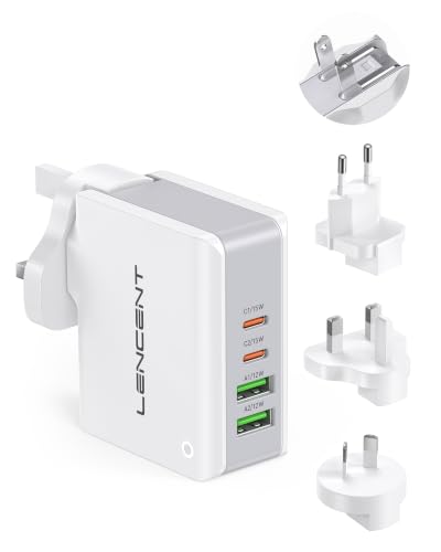 Lencent 4 Port USB Charger Plug Worldwide Travel Adapter 2 USB-C 2 USB-A