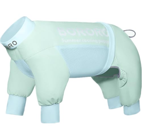 ISUPY ペット ロンパース つなぎ 春 夏 小中型犬 UVカット ひんやり ドッグウエア Tシャツ かわいい 通気 日焼き防ぐ 脱毛保護 洋服 お散歩 ペット用品 (XXS,ロンパース(グリーン))