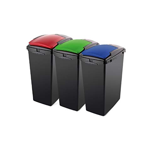 Addis 3 x 40L Recycling Bins RGB | Triple Colour Coded Lid Kitchen Bin Set