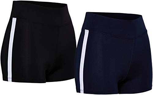 Marca Amazon - AURIQUE Shorts de Deporte con Banda Lateral Mujer, Multicolor (Black & Navy), 42, Label:L