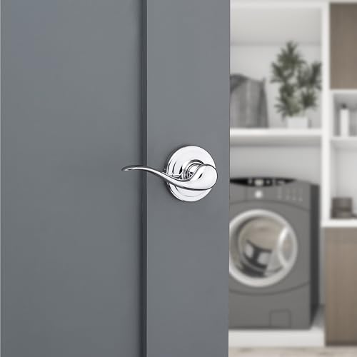 Image of Kwikset Tustin Interior Passage Door Handle, Lever For Closet and Hallway Doors, Reversible Non-Locking Handle Lever, Polished Chrome