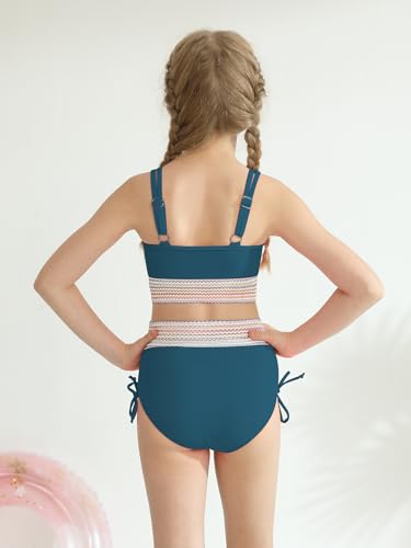Image of Teen Girls Swimsuit Two-Piece Bikini Set Adjustable Shoulder Straps Bathing Suit Kid Athletic Swimwear with Chest Pad