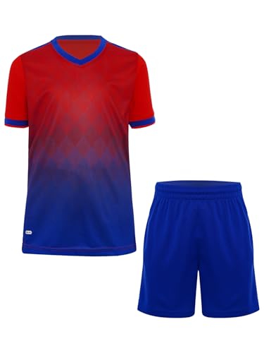 Kids Boys Sports Training Outfit Set Short-Sleeve T-Shirt with Athletic Shorts for Football