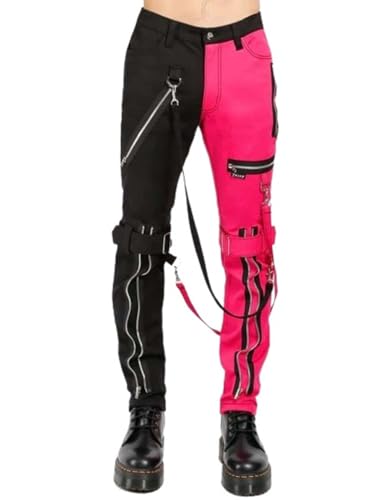Generic Gothic Split Leg Bondage Pant Rock Hard Trouser Heavy Weight Emo Style Pants Black/Pink