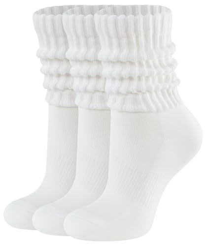 Photo de CLOSEMATE 3 Paires Chaussettes Femme 35-38 39-42 Mi-mollet en Coton Souples Chaudes pour Baskets Bottes en Blanc Noir Gris