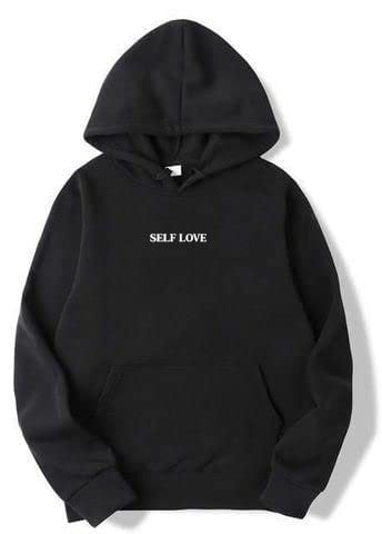 Cotton Warm Hoodie Unisex colourfull Sweatshirt with Hood Unisex (L, SELF Love Black)-picture-31
