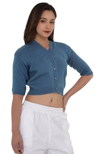 Image of Women Winter Wear V-Neck Half Sleeves Regular Fit Woollen Blouse