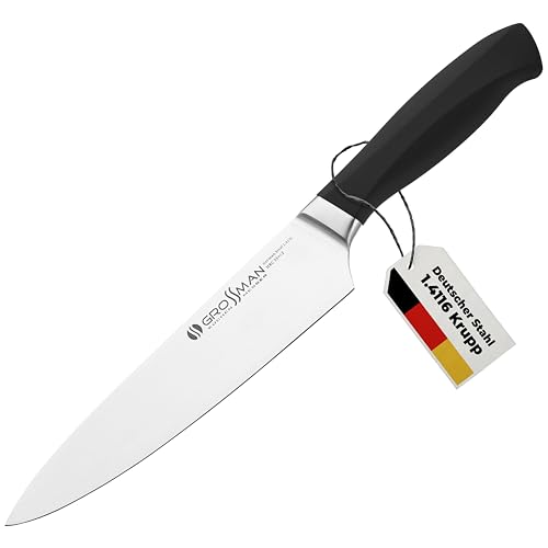 GROSSMAN® 002HC - House Cook | Kochmesser 33,0 cm | Ultrascharfer Küchenmesser | Deutschem Edelstahl Klinge 19,0 cm | mit Ergonomischen Griff 14,0 cm (171 Gramm)