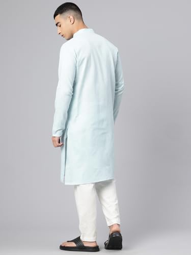 Image of Majestic Man Men's Cotton Regular Fit Casual Mandarin Collar Ethnic Motifs Solid Long Kurta