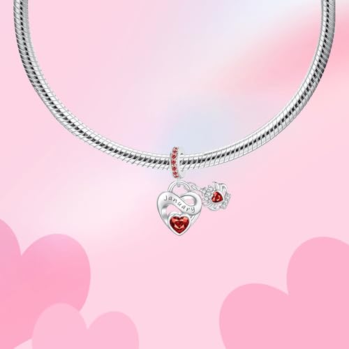 Image of Birthstone Charm 925 Sterling Silver Charms fits Bracelets and Necklace Pendant Bead Happy Birthday Charms Jewelry Present for Women Family Friends