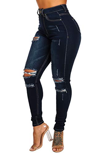 Moda Xpress Distressed Ultra High Waisted Jeans for Women, Stretch Skinny Leg Torn