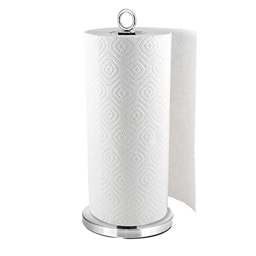 alpine countertop paper towel holder dispenser - standing paper towel holder roll stand for kitchen countertop & bathroom(silver ring tip)
