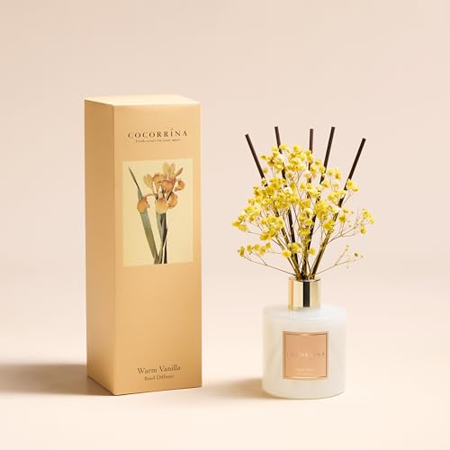 Image of Cocorrina Reed Diffuser - Warm Vanilla Scented Diffuser with 8 Sticks Home Fragrance Reed Diffuser for Bathroom Shelf Decor